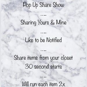 TBD • POP UP SHARE SHOW~ LIKE FOR UPDATES AND NOTIFICATIONS